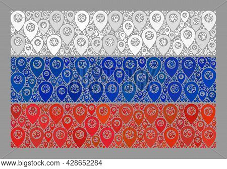 Mosaic Targeting Russia Flag Designed With Direction Elements. Vector Collage Straight Russia Flag D