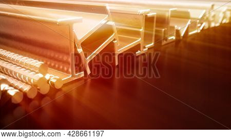 Shining Metal Profile And Reinforcing Bar - Digital Industrial 3d Rendering