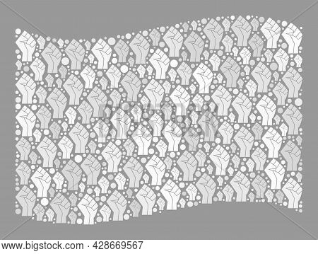 Mosaic Waving White Flag Created With Fighter Palm Items. Riot Fist Vector Mosaic Waving White Flag 