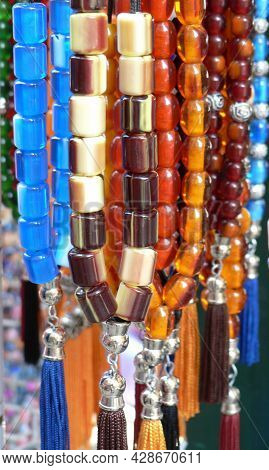 Close Up Of Shiny, Greek Worry Beads On Sale In Greece