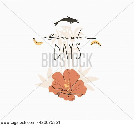 Hand Drawn Vector Abstract Stock Graphic Summer Time Cartoon, Minimalistic Illustrations Logo, With 