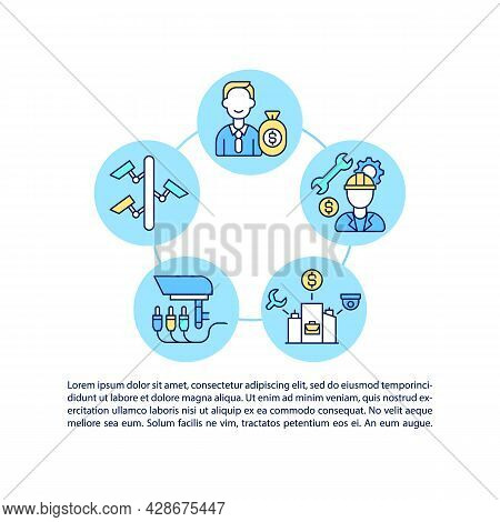 Surveillance Installation Concept Line Icons With Text. Ppt Page Vector Template With Copy Space. Br
