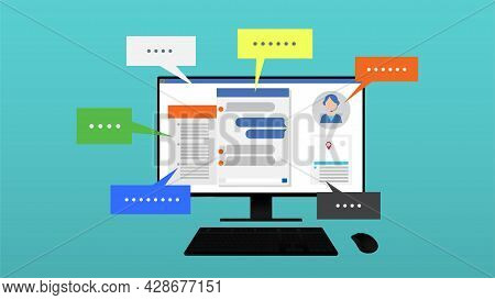 Live Chat On Website Decktop Computer Illustration Background