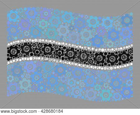 Mosaic Waving Botswana Flag Designed With Engine Items. Vector Engine Mosaic Waving Botswana Flag Co