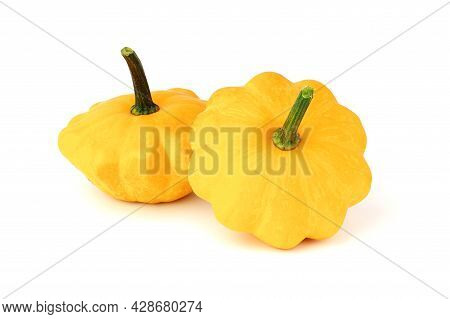 Yellow Pattison Cucurbita Pepo Isolated On White Background. Annual Herb