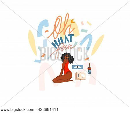 Hand Drawn Vector Abstract Stock Graphic Illustration With Young Smiling Positive African American F