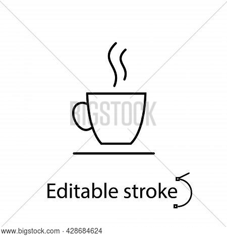 Cup Of Hot Drink Outline Icon. Coffee Mug. Editable Stroke. Isolated Vector Stock Illustration