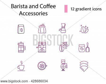 Coffee And Barista Appliance Line Icons Set. Professional Machine. Isolated Vector Stock Illustratio