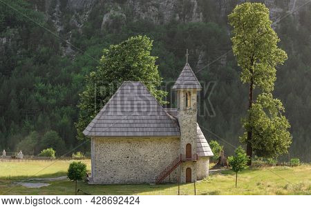 Christian Church in the village of Theth in Prokletije or Acursed Mountains in Theth National Park, Albania.