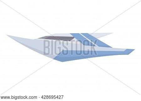 Water Speedboat. Ship Boat Side View Isolated On White Background. Fast Commercial Ship, For Ocean W