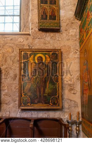 Jerusalem, Israel, July 17, 2021 : Icons In The Interior Of The Small Feodorovsky Monastery In Chris