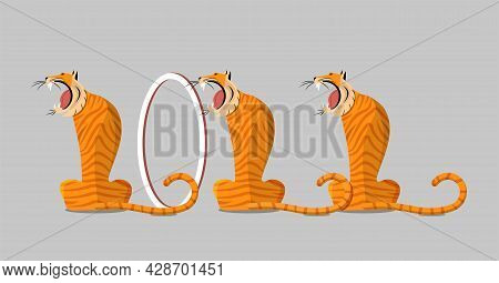 Roaring Tigers. Symbol Of 2022. Flat Vector Illustration.