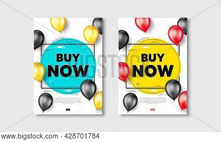 Buy Now Text. Flyer Posters With Realistic Balloons Cover. Special Offer Price Sign. Advertising Dis