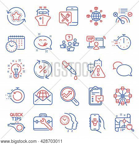 Technology Icons Set. Included Icon As Music App, Cooking Timer, Ferris Wheel Signs. Tool Case, Chec