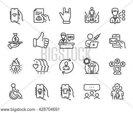 Vector Set Of Augmented Reality, Vaccination Appointment And Video Conference Line Icons Set. Like H