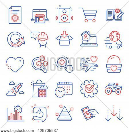 Business Icons Set. Included Icon As Engineering Documentation, Technical Documentation, Tractor Sig