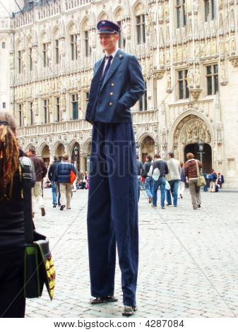 Stilt Walking Man Dressed As Police