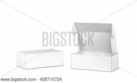 Blank Tuck In Flap Packaging Box Mockup. 3d Illustration Isolated On White Background