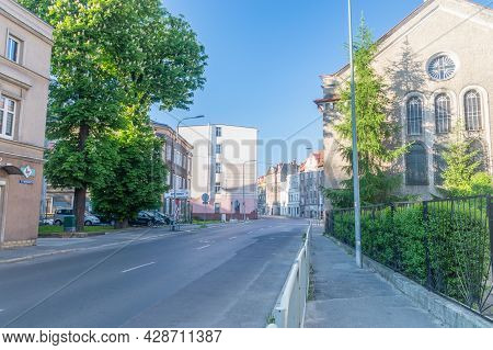 Walbrzych, Poland - June 3, 2021: Mickiewicza Street In City Center Of Walbrzych.