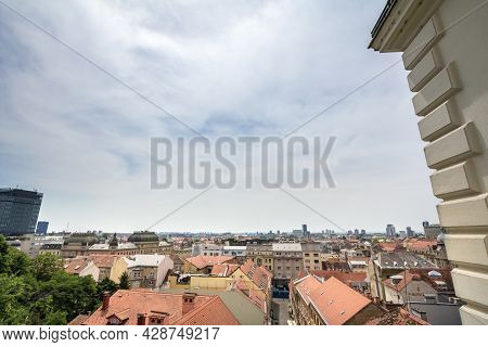 Zagreb, Croatia - June 20, 2021: Aerial View Of The City Center And The Lower Town (donji Grad) Of Z