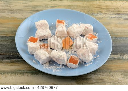 Greek Prickly Pear Loukoumi Pieces On Snack Plate On Table