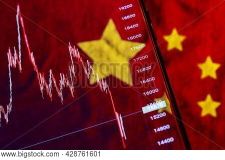 The Chart Of The Fall Of The Stock Index Of Chinese Companies On The Smartphone Screen.