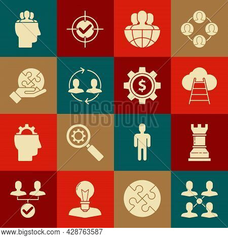 Set Project Team Base, Business Strategy, Ladder Leading To Cloud, Globe And People, Human Resources