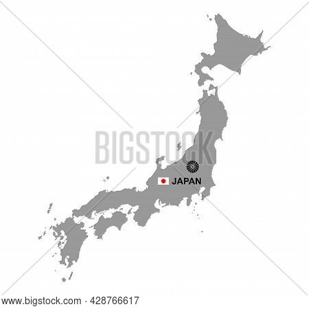 Japan Map With Coat Of Arms. Isolated On White Background