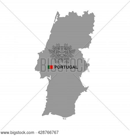 Portugal Map With Coat Of Arms. Isolated On White Background