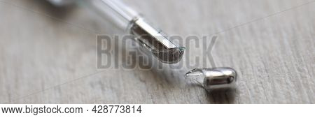 Broken Mercury Thermometer Lies On Floor Closeup