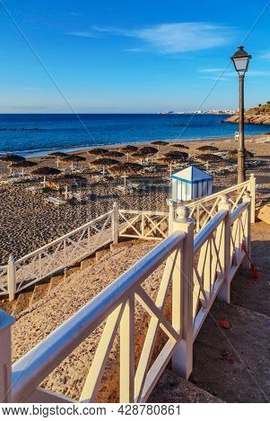 Steps on the beach in the rock. El Duke beach. Tenerife. canary islands, spain