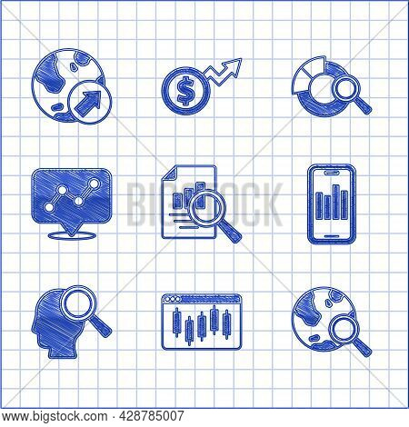 Set Document With Graph Chart, Browser Stocks Market, Search Globe, Mobile, People, Graph Infographi