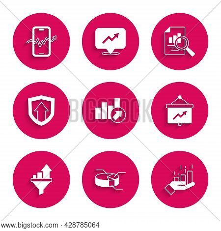 Set Financial Growth, Pie Chart Infographic, Board With, Sales Funnel, Document And Mobile Stock Tra