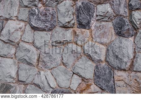 Rock Background. Old Rough Texture Gray Stone Concrete Display  Material Constructure Backdrop. Flat