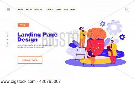 Tiny People Learning Artificial Intelligence Flat Vector Illustration. Cartoon Scientists Standing N