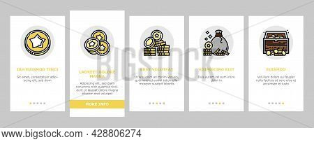 Currency Video Games Onboarding Mobile App Page Screen Vector. Playing Money Banknotes And Coin Stea