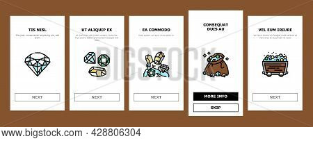 Currency Video Games Onboarding Mobile App Page Screen Vector. Playing Money Banknotes And Coin Stea