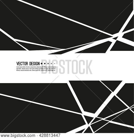 Explosive Black Banner. Vector Rectangle Breaking Into Small Debris With Sharp Particles.