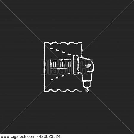 Lottery Ticket Scanner Chalk White Icon On Dark Background. Scanning Draw Results On Ticket. Checkin