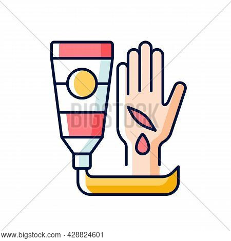 Healing Ointment For Cuts Rgb Color Icon. Preventing Wound Infection. Fast Healing. Minimizing Scar 