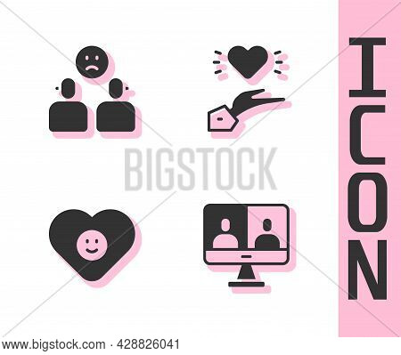 Set Video Chat Conference, Complicated Relationship, Good And Pleasant Icon. Vector