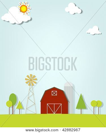 Landschaft mit roten Bauernhof Windmühle und silos