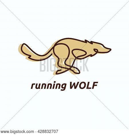Illustration Of A Wolf Galloping After Prey In Monogram Or One Line Art.