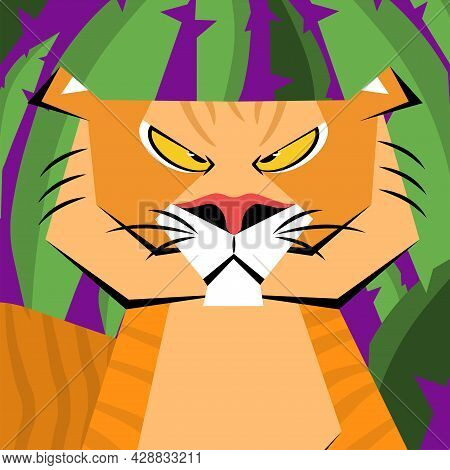 Roaring Tiger. Symbol Of 2022. Flat Vector Illustration.