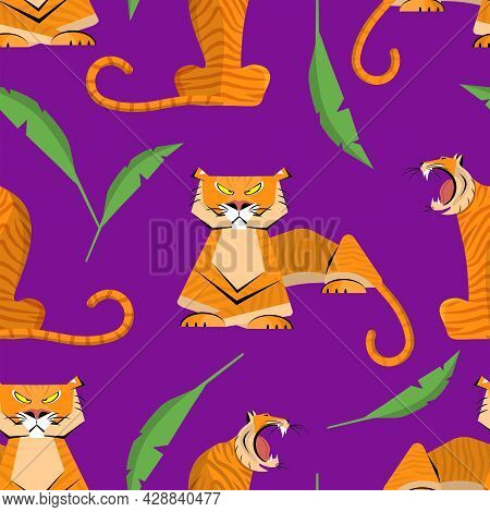 Pattern Of Roaring Tiger. Symbol Of 2022. Flat Vector Illustration.