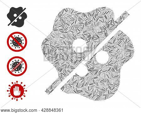 Line Mosaic Not Infected Icon Organized From Narrow Items In Random Sizes And Color Hues. Line Items