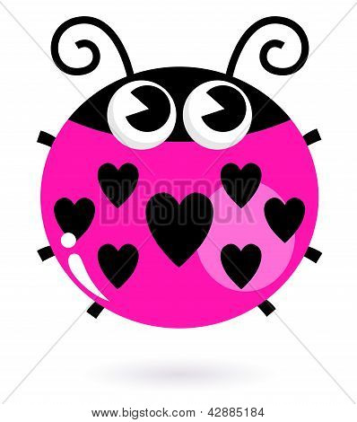 Elsker Pink mariehøne med hjerter isoleret på hvid