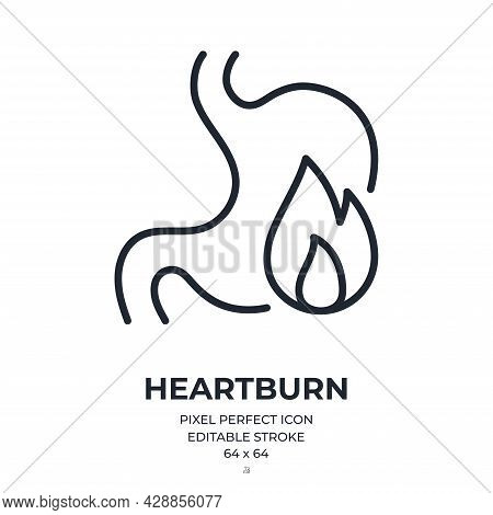 Heartburn Editable Stroke Outline Icon Isolated On White Background Flat Vector Illustration. Pixel 