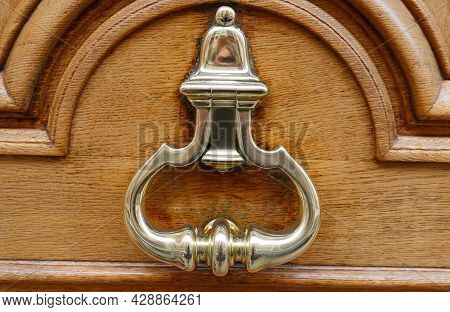 European Vintage Old Metal Wrought Iron Door Knocker. Design Detail. Paris.