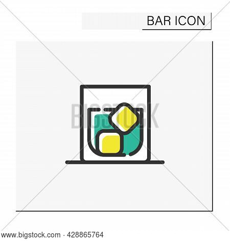 Whiskey Glass Color Icon. Alcohol Stemware. Party Drink With Ice. Restaurant, Pub, Bar Menu. Scotch,